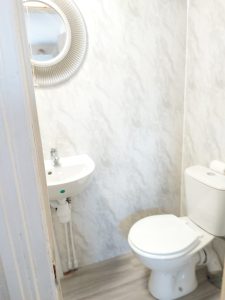 Bathroom Renovation - New Toilet with sink and mirror.